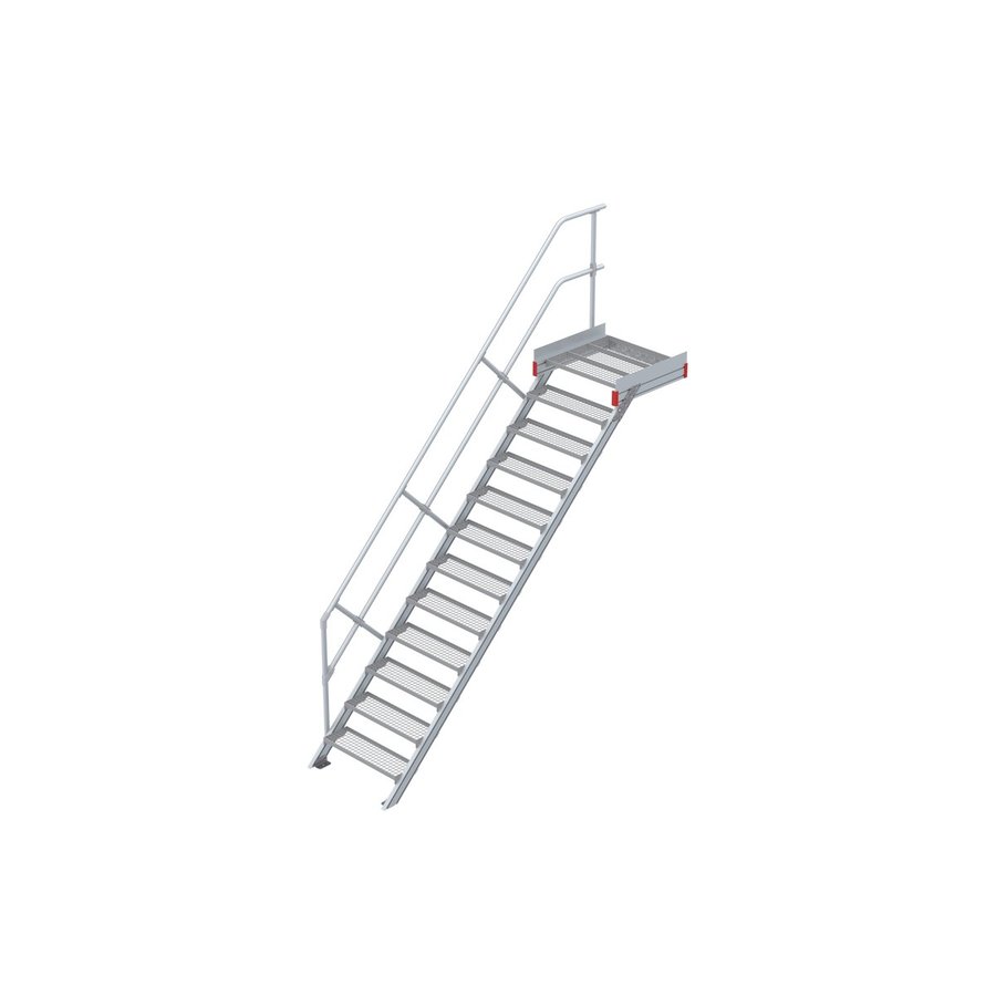 Euroline Podesttreppe 45 Grad, 800 mm Stufenbreite 1 Treppen-/Podestgeländer, Stufenausführung Stahl - Gitterrost 12 Stufen