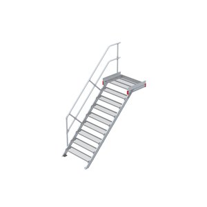 Euroline Podesttreppe 45 Grad, 1000 mm Stufenbreite 1 Treppen-/Podestgeländer, Stufenausführung Stahl - Gitterrost