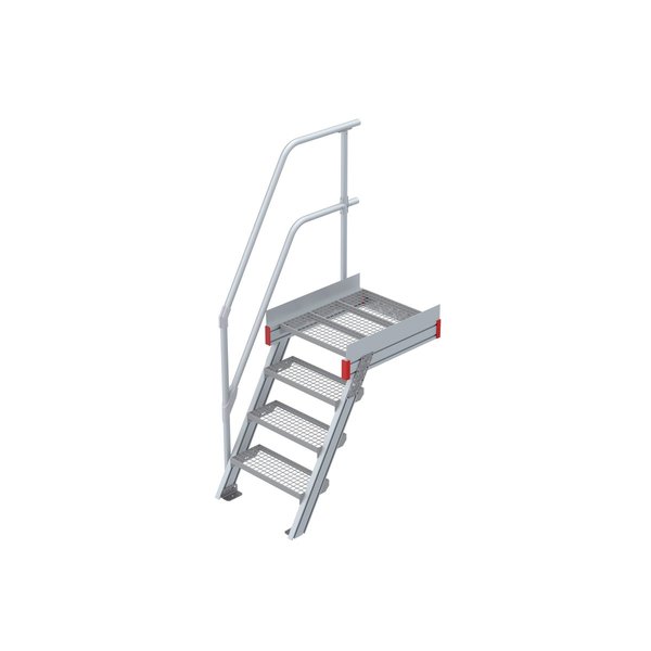 Euroline Podesttreppe 60 Grad, 600 mm Stufenbreite 1 Treppen-/Podestgeländer, Stufenausführung Stahl - Gitterrost  4 Stufen