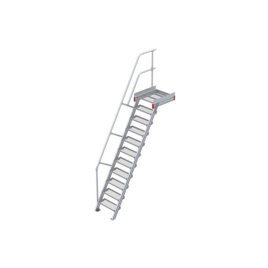 Euroline Podesttreppe 60 Grad, 600 mm Stufenbreite 1 Treppen-/Podestgeländer, Stufenausführung Stahl - Gitterrost  11 Stufen