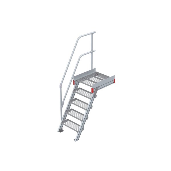 Euroline Podesttreppe 60 Grad, 600 mm Stufenbreite 1 Treppen-/Podestgeländer, Stufenausführung Stahl - Gitterrost  5 Stufen
