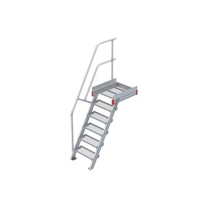 Euroline Podesttreppe 60 Grad, 600 mm Stufenbreite 1 Treppen-/Podestgeländer, Stufenausführung Stahl - Gitterrost 