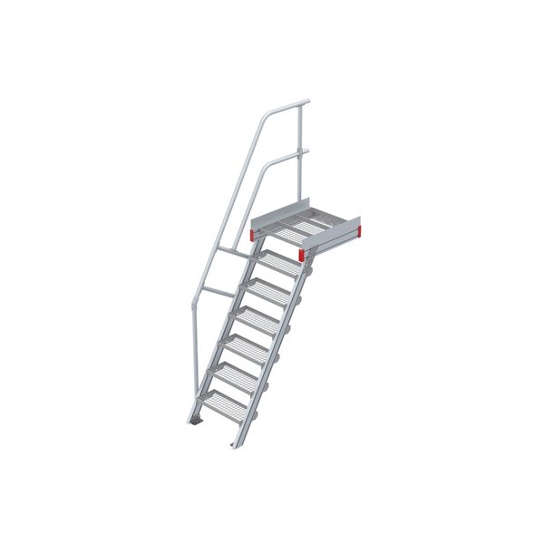 Euroline Podesttreppe 60 Grad, 600 mm Stufenbreite 1 Treppen-/Podestgeländer, Stufenausführung Stahl - Gitterrost  7 Stufen