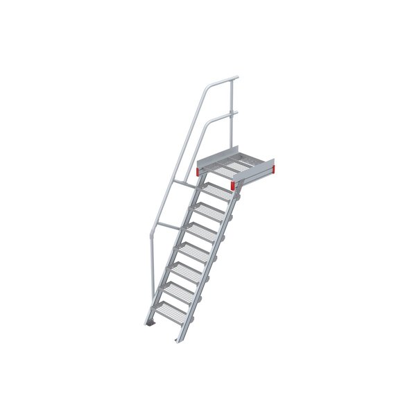 Euroline Podesttreppe 60 Grad, 600 mm Stufenbreite 1 Treppen-/Podestgeländer, Stufenausführung Stahl - Gitterrost  8 Stufen