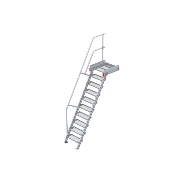 Euroline Podesttreppe 60 Grad, 600 mm Stufenbreite 1 Treppen-/Podestgeländer, Stufenausführung Stahl - Gitterrost  10 Stufen
