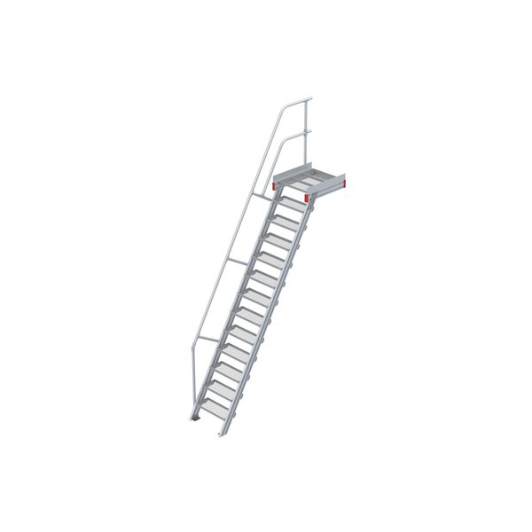 Euroline Podesttreppe 60 Grad, 600 mm Stufenbreite 1 Treppen-/Podestgeländer, Stufenausführung Stahl - Gitterrost  13 Stufen