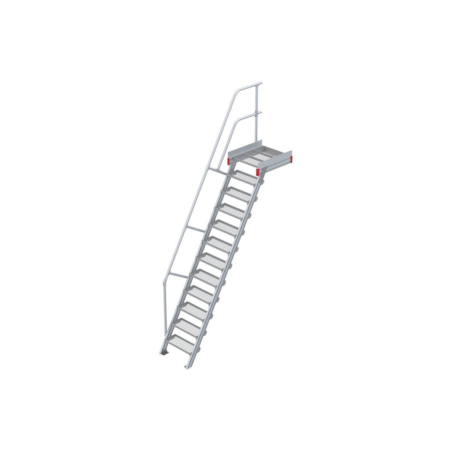 Euroline Podesttreppe 60 Grad, 600 mm Stufenbreite 1 Treppen-/Podestgeländer, Stufenausführung Stahl - Gitterrost  12 Stufen