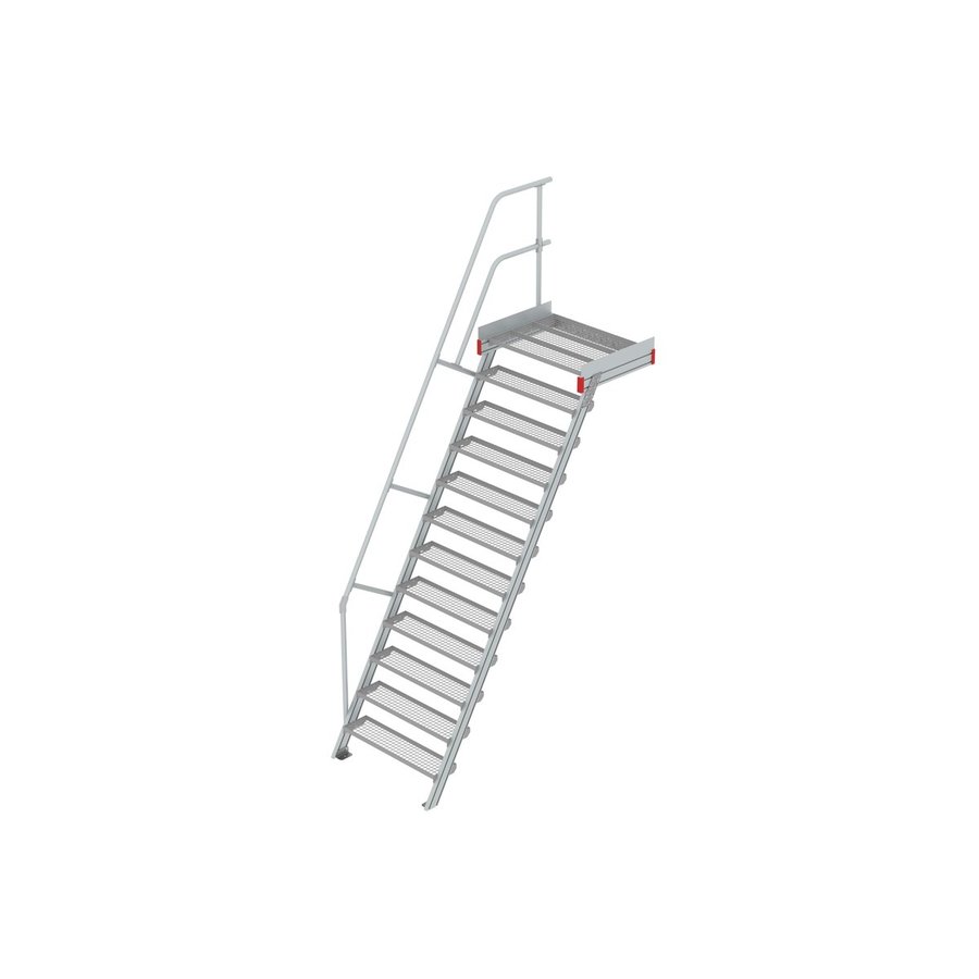 Euroline Podesttreppe 60 Grad, 1000 mm Stufenbreite 1 Treppen-/Podestgeländer, Stufenausführung Stahl - Gitterrost  12 Stufen