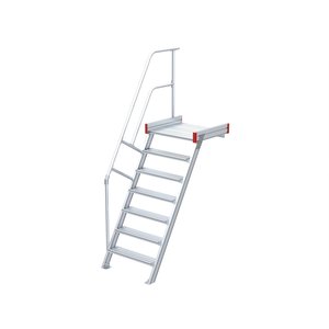 Euroline Podesttreppe 60 Grad, 600 mm Stufenbreite 1 Treppen-/Podestgeländer, Stufenausführung Alu – gerieft