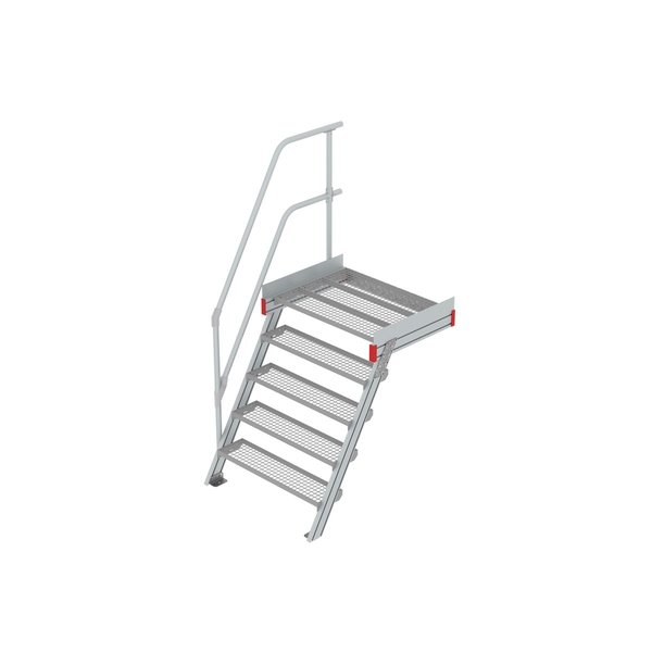 Euroline Podesttreppe 60 Grad, 1000 mm Stufenbreite 1 Treppen-/Podestgeländer, Stufenausführung Stahl - Gitterrost  5 Stufen