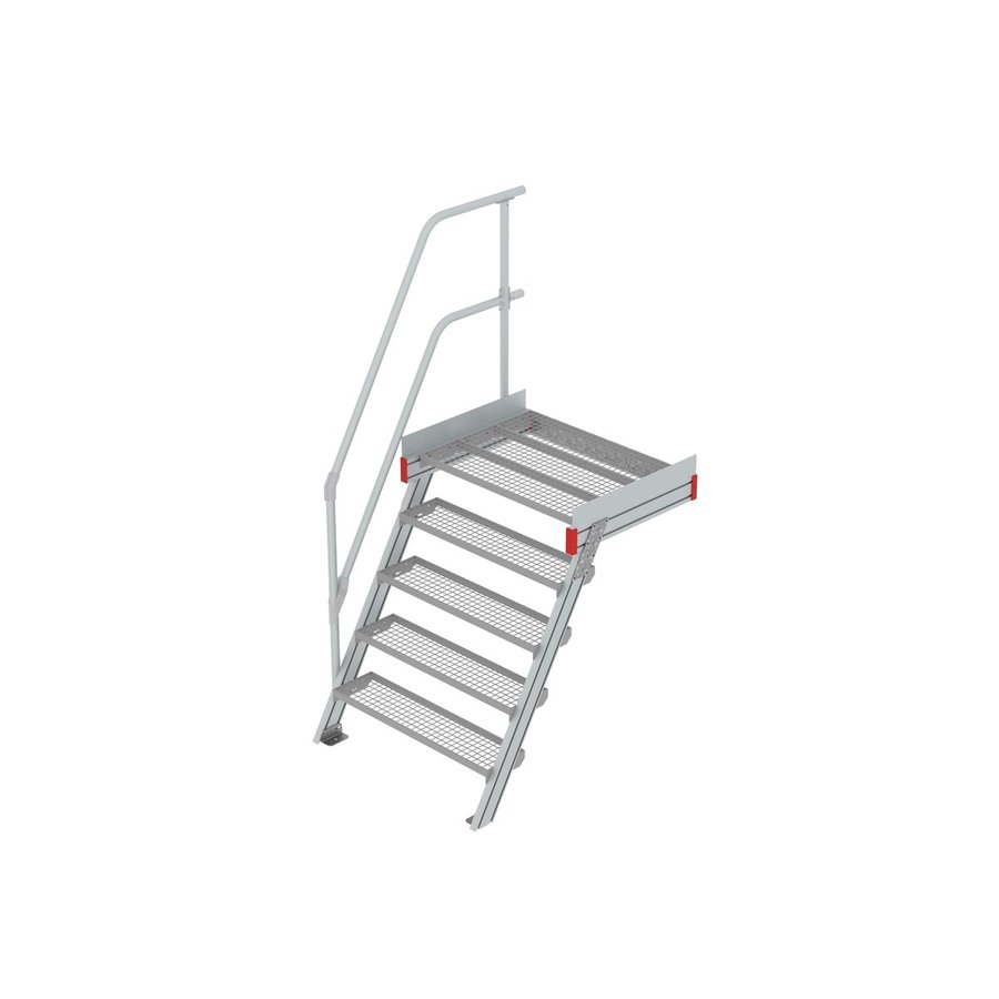 Euroline Podesttreppe 60 Grad, 1000 mm Stufenbreite 1 Treppen-/Podestgeländer, Stufenausführung Stahl - Gitterrost  5 Stufen