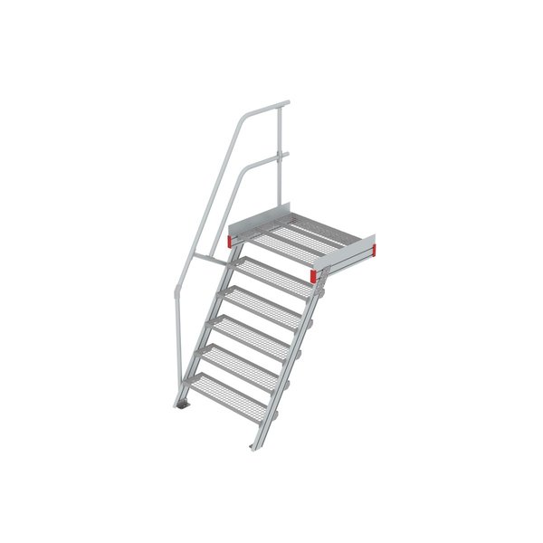 Euroline Podesttreppe 60 Grad, 1000 mm Stufenbreite 1 Treppen-/Podestgeländer, Stufenausführung Stahl - Gitterrost  6 Stufen