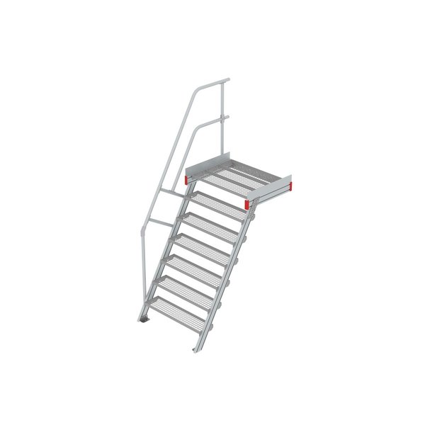 Euroline Podesttreppe 60 Grad, 1000 mm Stufenbreite 1 Treppen-/Podestgeländer, Stufenausführung Stahl - Gitterrost  7 Stufen