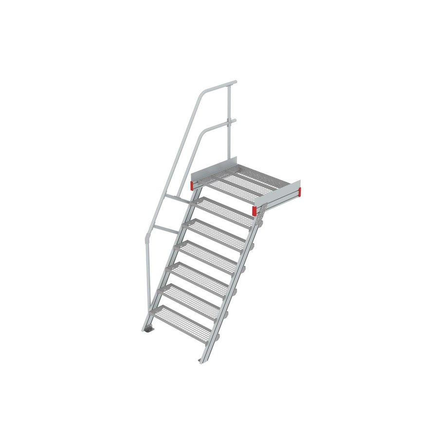 Euroline Podesttreppe 60 Grad, 1000 mm Stufenbreite 1 Treppen-/Podestgeländer, Stufenausführung Stahl - Gitterrost  7 Stufen