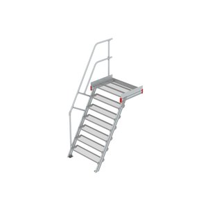 Euroline Podesttreppe 60 Grad, 1000 mm Stufenbreite 1 Treppen-/Podestgeländer, Stufenausführung Stahl - Gitterrost 