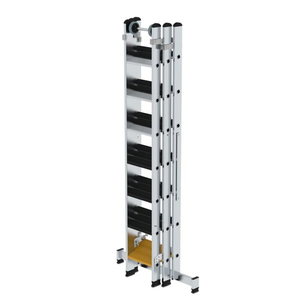 Günzburger Steigtechnik Stufen-Mehrzweckleiter 3-teilig mit nivello®-Traverse und clip-step R13 3x7 Stufen
