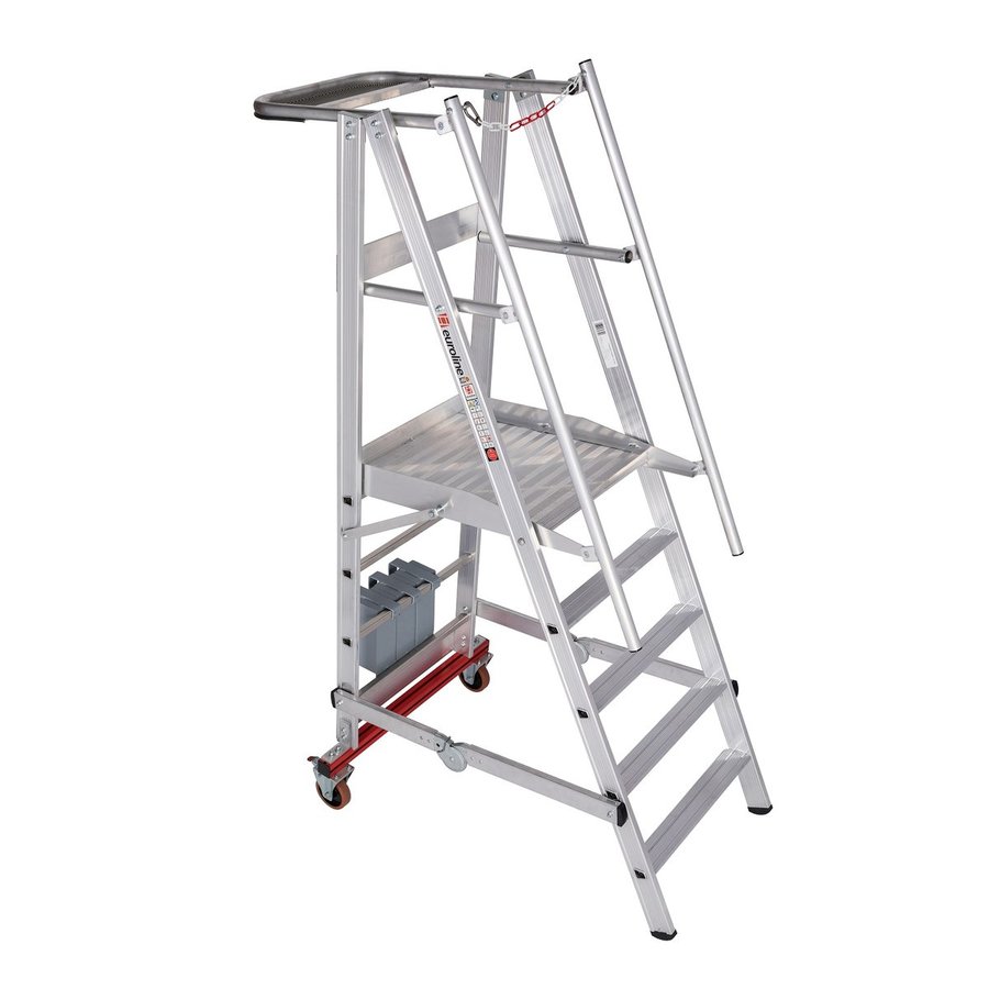 Euroline Alu-Podestleiter, fahr- und klappbar Nr. 32778, 60 kg Ballast 1x5