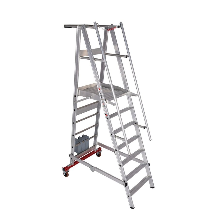 Euroline Alu-Podestleiter, fahr- und klappbar Nr. 32778, 60 kg Ballast 1x7