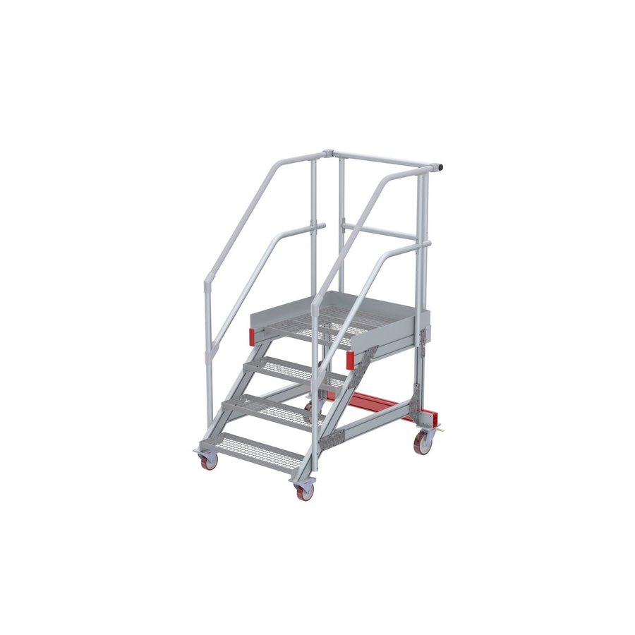 Euroline Wartungsbühne 45 Grad, 800 mm Stufenbreite, 2 Handläufe 3 Podestgel., Stufenausführung Stahl – Gitterrost  4 Stufen