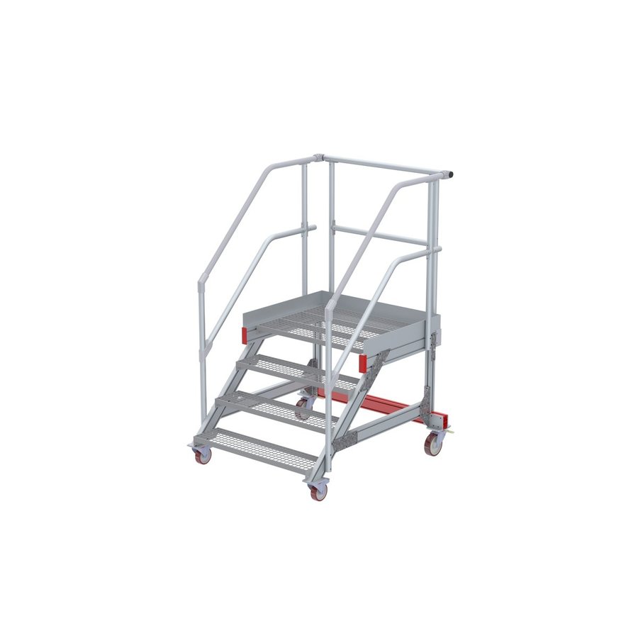 Euroline Wartungsbühne 45 Grad, 1000 mm Stufenbreite, 2 Handläufe 3 Podestgel., Stufenausführung Stahl – Gitterrost  4 Stufen