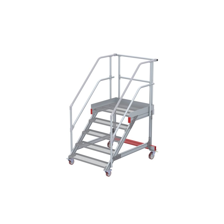 Euroline Wartungsbühne 45 Grad, 1000 mm Stufenbreite, 2 Handläufe 3 Podestgel., Stufenausführung Stahl – Gitterrost  5 Stufen