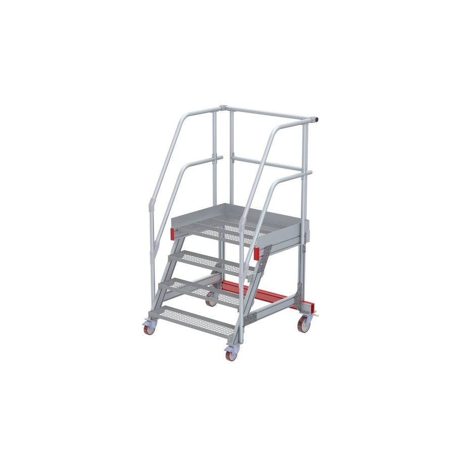 Euroline Wartungsbühne 60 Grad, 1000 mm Stufenbreite, 2 Handläufe 3 Podestgel., Stufenausführung Stahl – Gitterrost  4 Stufen