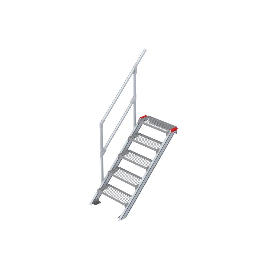 Euroline Treppe 45 Grad, 600 mm Stufenbreite, 1 Handlauf, Stufenausführung Stahl - Gitterrost 5 Stufen
