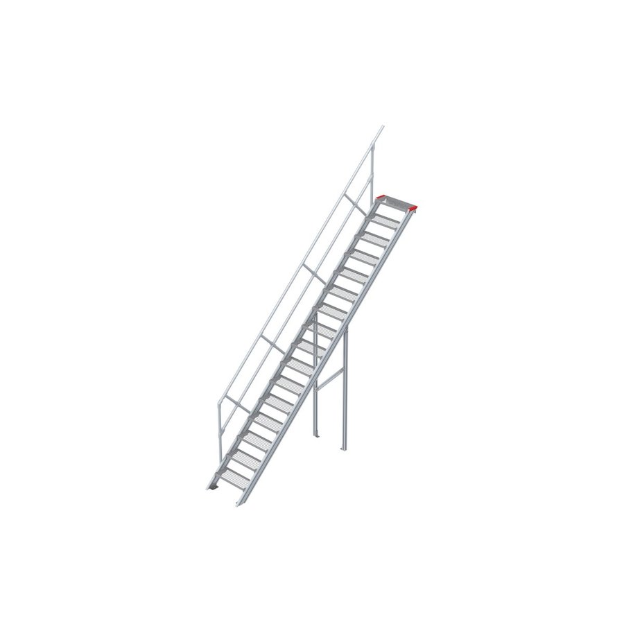 Euroline Treppe 45 Grad, 600 mm Stufenbreite, 1 Handlauf, Stufenausführung Stahl - Gitterrost 16 Stufen