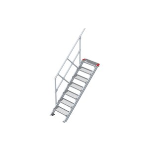 Euroline Treppe 45 Grad, 600 mm Stufenbreite, 1 Handlauf, Stufenausführung Stahl - Gitterrost