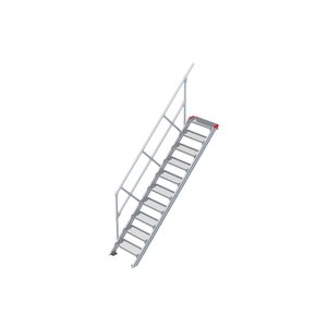 Euroline Treppe 45 Grad, 600 mm Stufenbreite, 1 Handlauf, Stufenausführung Stahl - Gitterrost