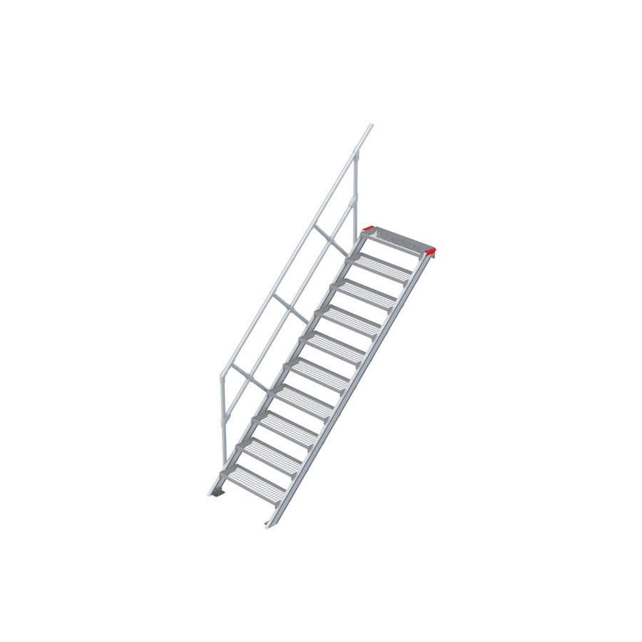 Euroline Treppe 45 Grad, 800 mm Stufenbreite, 1 Handlauf, Stufenausführung Stahl - Gitterrost 10 Stufen