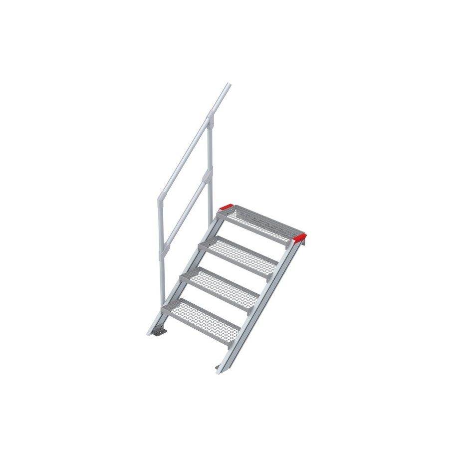 Euroline Treppe 45 Grad, 800 mm Stufenbreite, 1 Handlauf, Stufenausführung Stahl - Gitterrost 4 Stufen