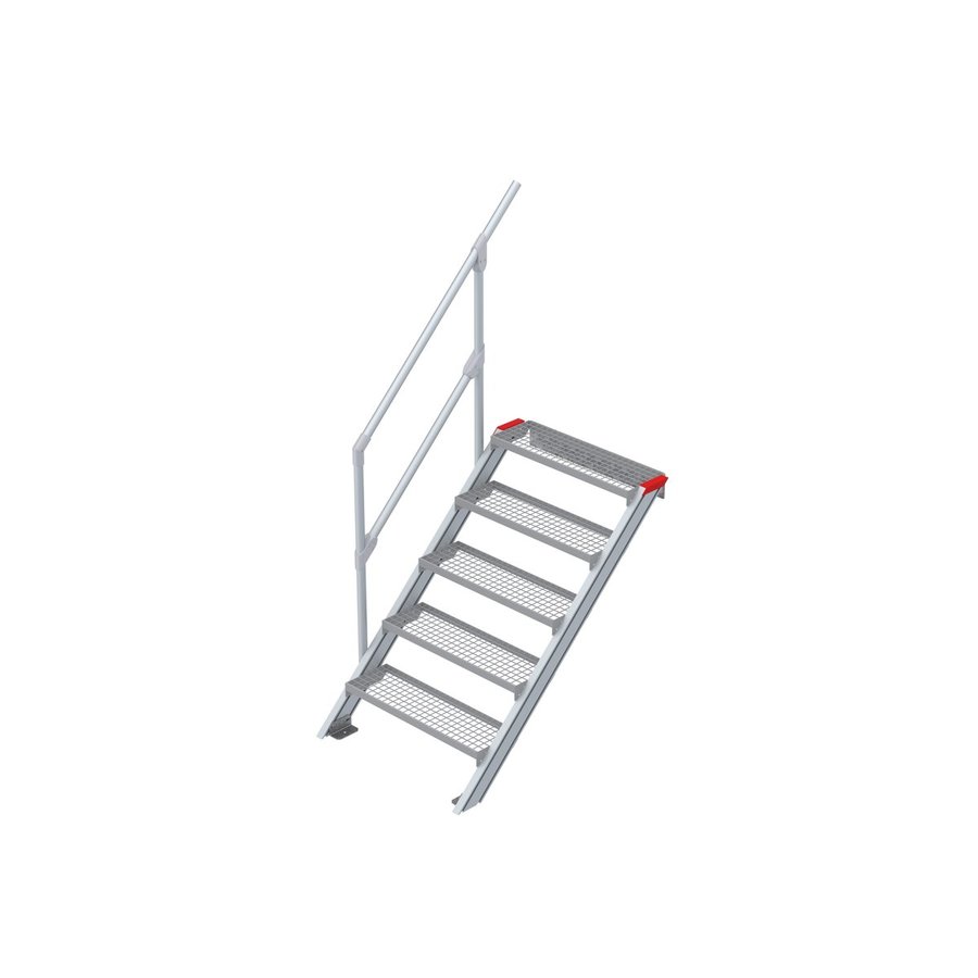 Euroline Treppe 45 Grad, 800 mm Stufenbreite, 1 Handlauf, Stufenausführung Stahl - Gitterrost 5 Stufen