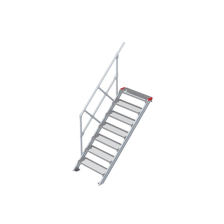 Euroline Treppe 45 Grad, 800 mm Stufenbreite, 1 Handlauf, Stufenausführung Stahl - Gitterrost 7 Stufen