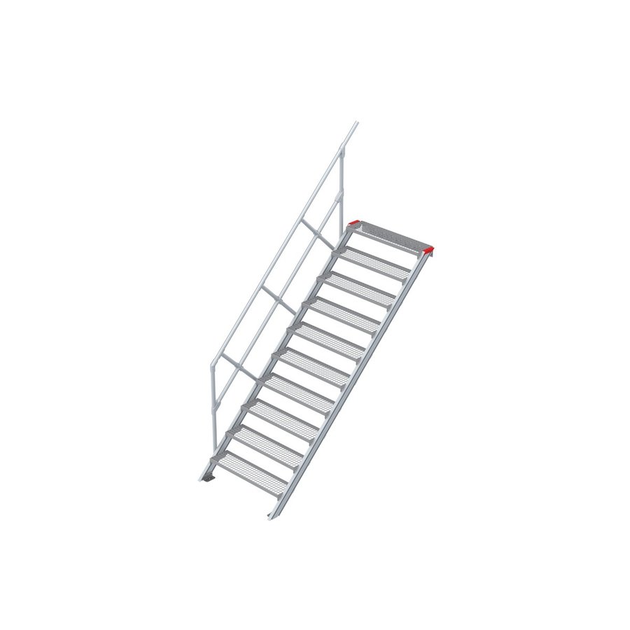 Euroline Treppe 45 Grad, 1000 mm Stufenbreite, 1 Handlauf, Stufenausführung Stahl - Gitterrost  10 Stufen