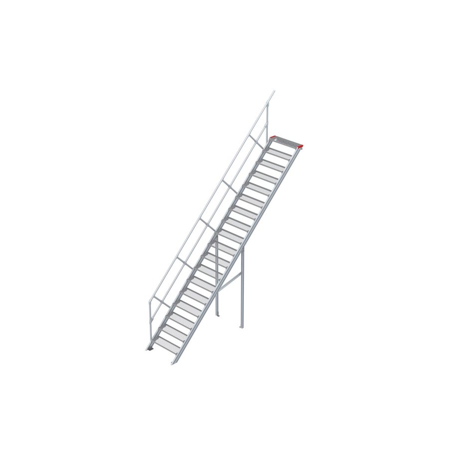 Euroline Treppe 45 Grad, 800 mm Stufenbreite, 1 Handlauf, Stufenausführung Stahl - Gitterrost 18 Stufen