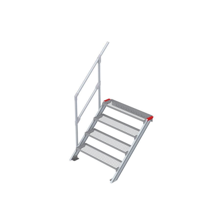 Euroline Treppe 45 Grad, 1000 mm Stufenbreite, 1 Handlauf, Stufenausführung Stahl - Gitterrost  4 Stufen