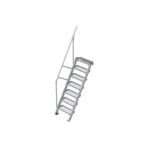 Euroline Treppe 60 Grad, 600 mm Stufenbreite, 1 Handlauf, Stufenausführung Stahl - Gitterrost