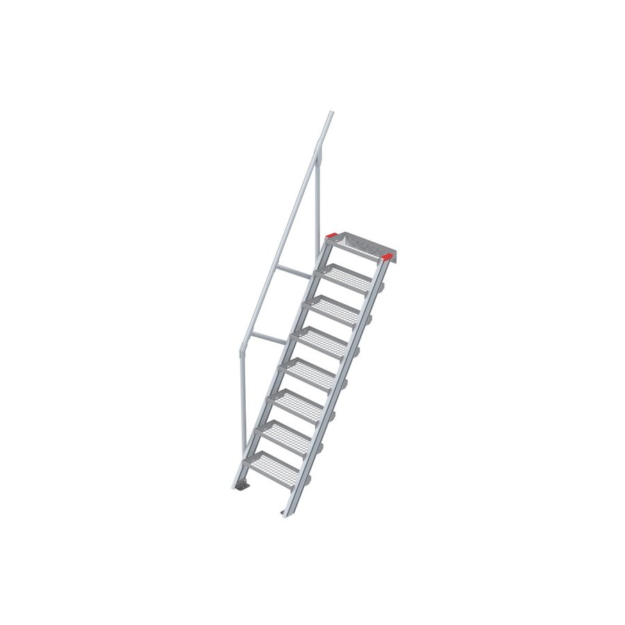 Euroline Treppe 60 Grad, 600 mm Stufenbreite, 1 Handlauf, Stufenausführung Stahl - Gitterrost 8 Stufen