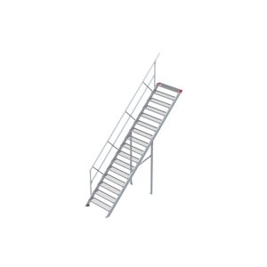 Euroline Treppe 45 Grad, 1000 mm Stufenbreite, 1 Handlauf, Stufenausführung Stahl - Gitterrost 