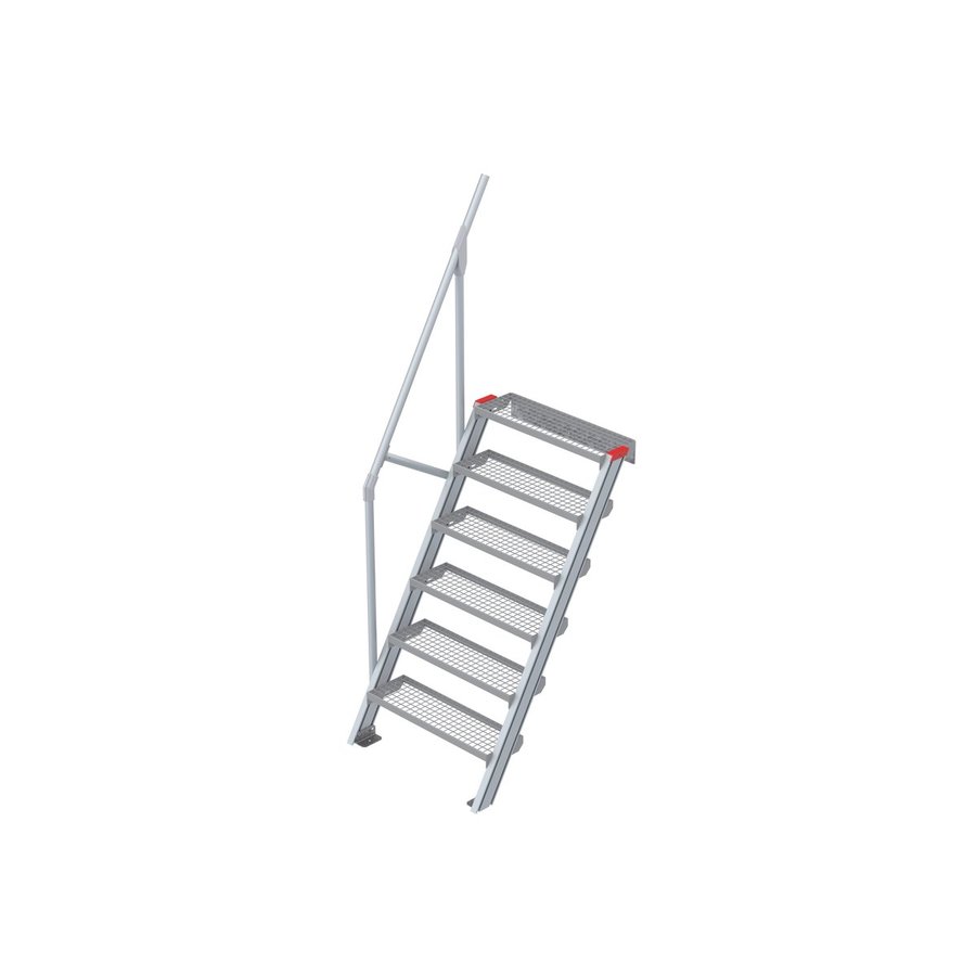 Euroline Treppe 60 Grad, 800 mm Stufenbreite, 1 Handlauf, Stufenausführung Stahl - Gitterrost 6 Stufen