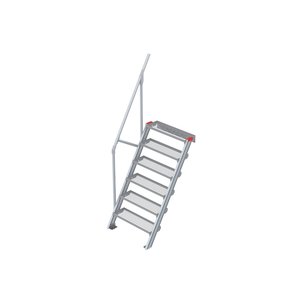 Euroline Treppe 60 Grad, 800 mm Stufenbreite, 1 Handlauf, Stufenausführung Stahl - Gitterrost