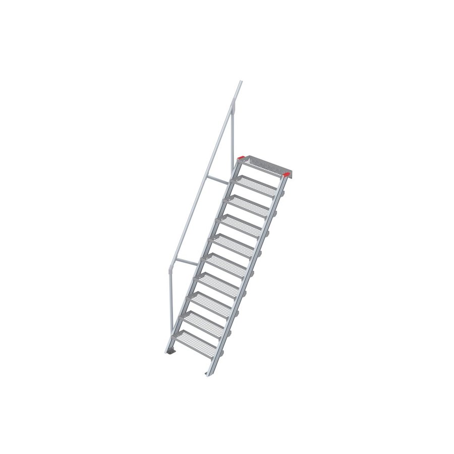 Euroline Treppe 60 Grad, 800 mm Stufenbreite, 1 Handlauf, Stufenausführung Stahl - Gitterrost 10 Stufen
