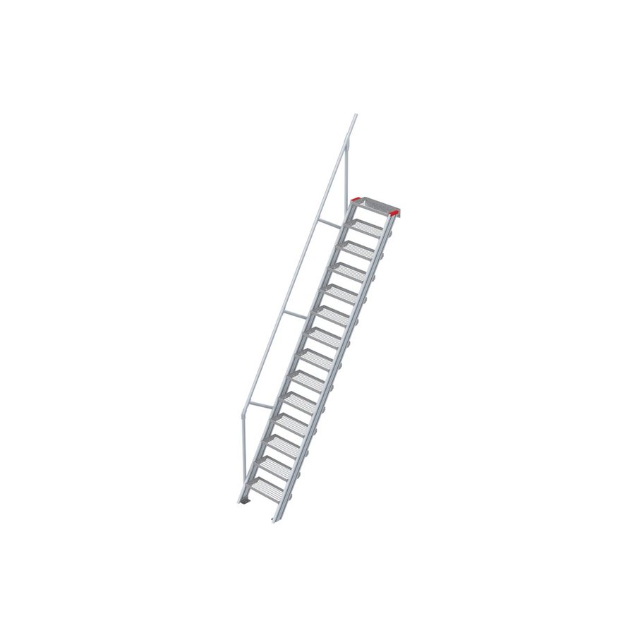 Euroline Treppe 60 Grad, 600 mm Stufenbreite, 1 Handlauf, Stufenausführung Stahl - Gitterrost 14 Stufen