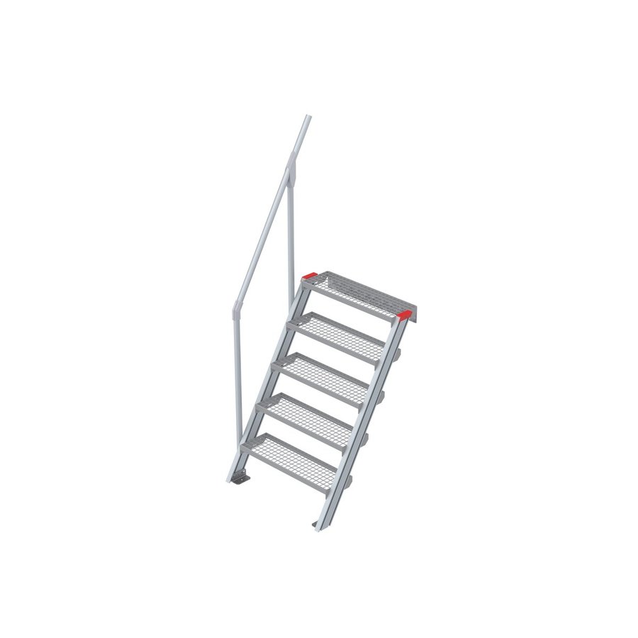 Euroline Treppe 60 Grad, 800 mm Stufenbreite, 1 Handlauf, Stufenausführung Stahl - Gitterrost 5 Stufen