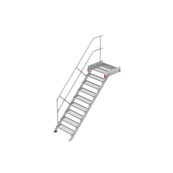 Euroline Podesttreppe 45 Grad, 800 mm Stufenbreite 1 Treppen-/Podestgeländer, Stufenausführung Stahl - Gitterrost 9 Stufen