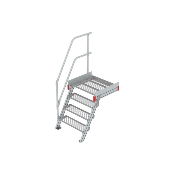 Euroline Podesttreppe 60 Grad, 800 mm Stufenbreite 1 Treppen-/Podestgeländer, Stufenausführung Stahl - Gitterrost  4 Stufen