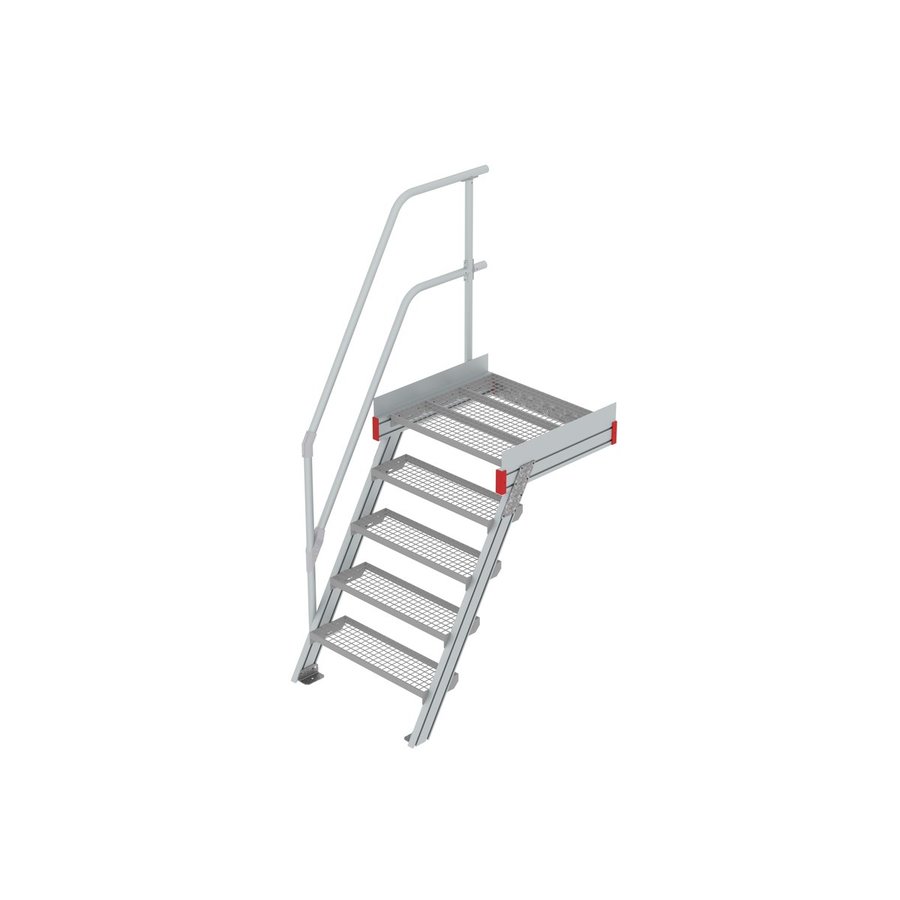 Euroline Podesttreppe 60 Grad, 800 mm Stufenbreite 1 Treppen-/Podestgeländer, Stufenausführung Stahl - Gitterrost  5 Stufen