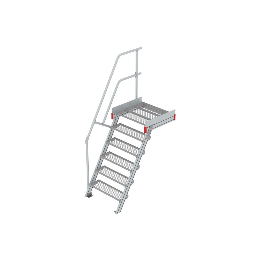 Euroline Podesttreppe 60 Grad, 800 mm Stufenbreite 1 Treppen-/Podestgeländer, Stufenausführung Stahl - Gitterrost  6 Stufen
