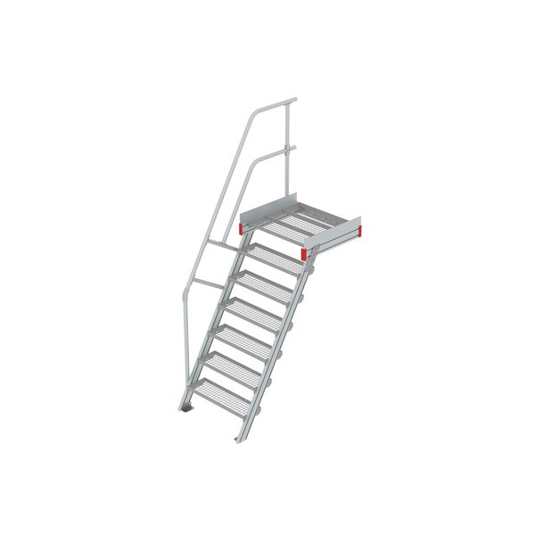 Euroline Podesttreppe 60 Grad, 800 mm Stufenbreite 1 Treppen-/Podestgeländer, Stufenausführung Stahl - Gitterrost  7 Stufen